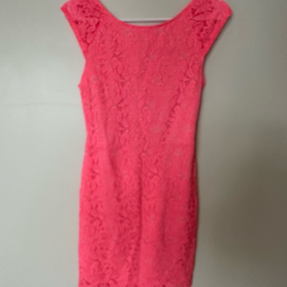 Neon Pink, Lace, Fitted, 2000s Everly Lace Mini Dress